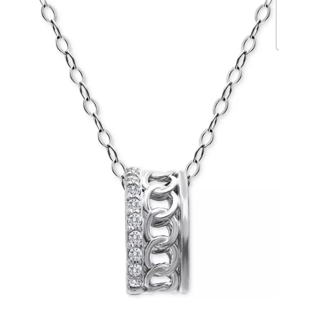 Giani Bernini Sterling Silver Open Link Rondelle Slide Pendant Necklace 16" + 2" - Picture 2 of 5